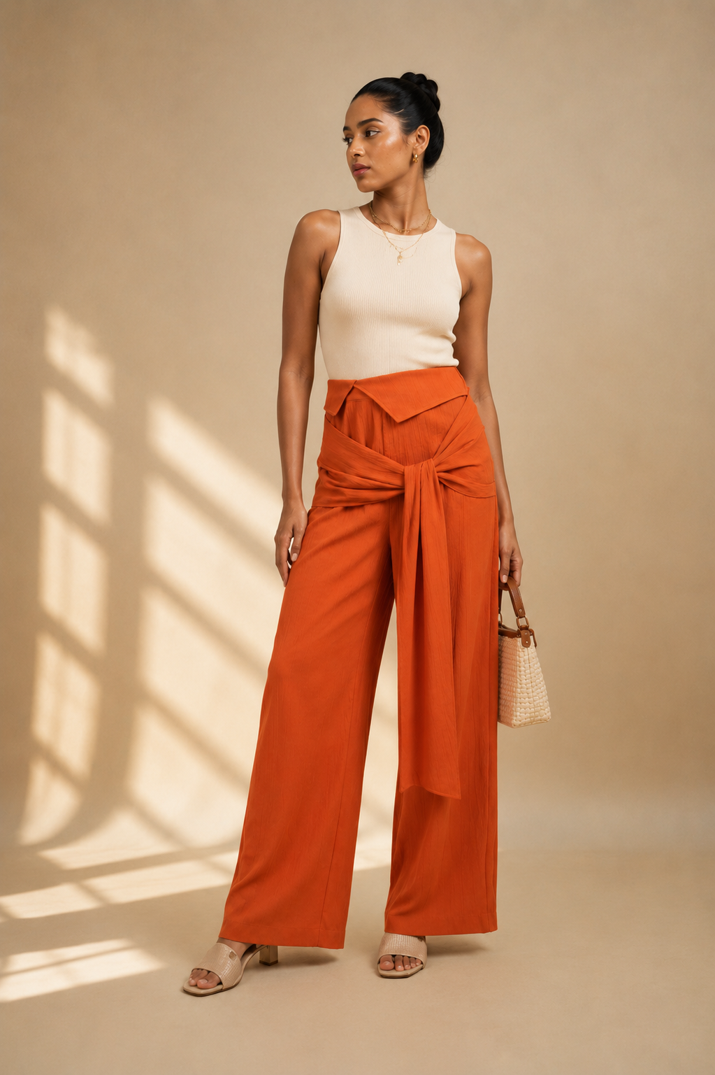 Rustic Orange Wrap Pants in Crush Cotton