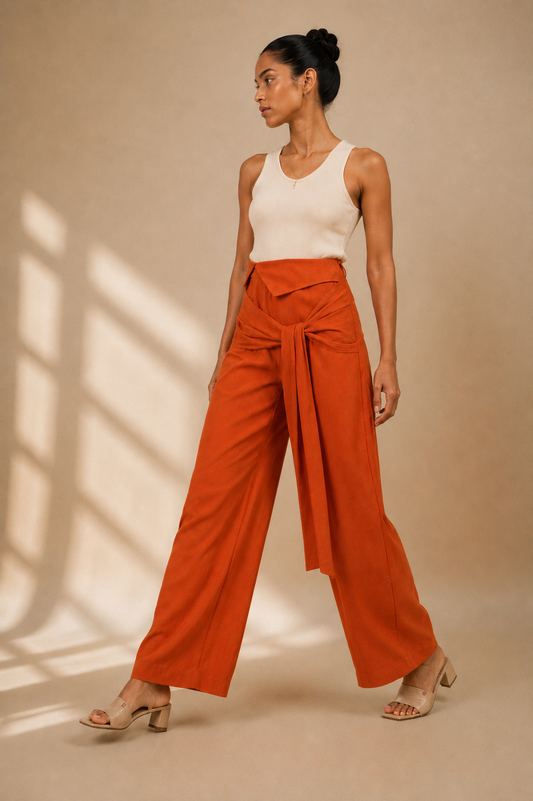 Rustic Orange Wrap Pants in Crush Cotton