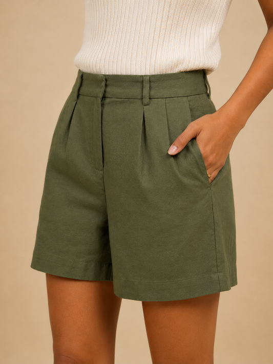 Tailored Olive Green Shorts in Khadi
