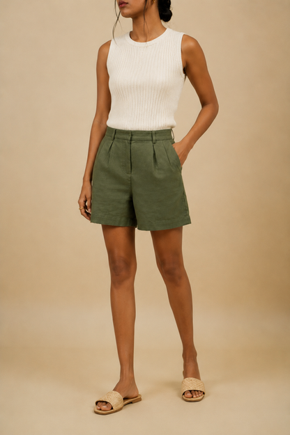Tailored Olive Green Shorts in Khadi