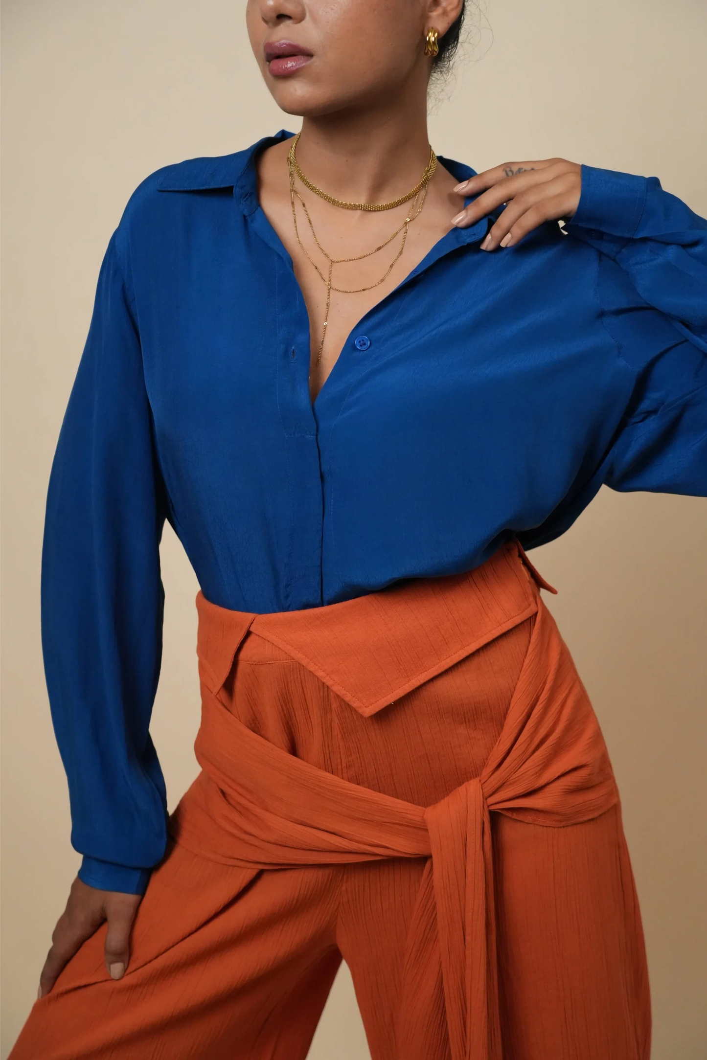 Structured Cobalt Blue Shirt in Viscose Crepe