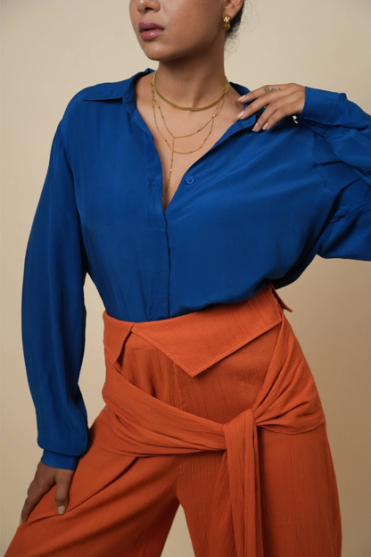 Structured Cobalt Blue Shirt in Viscose Crepe