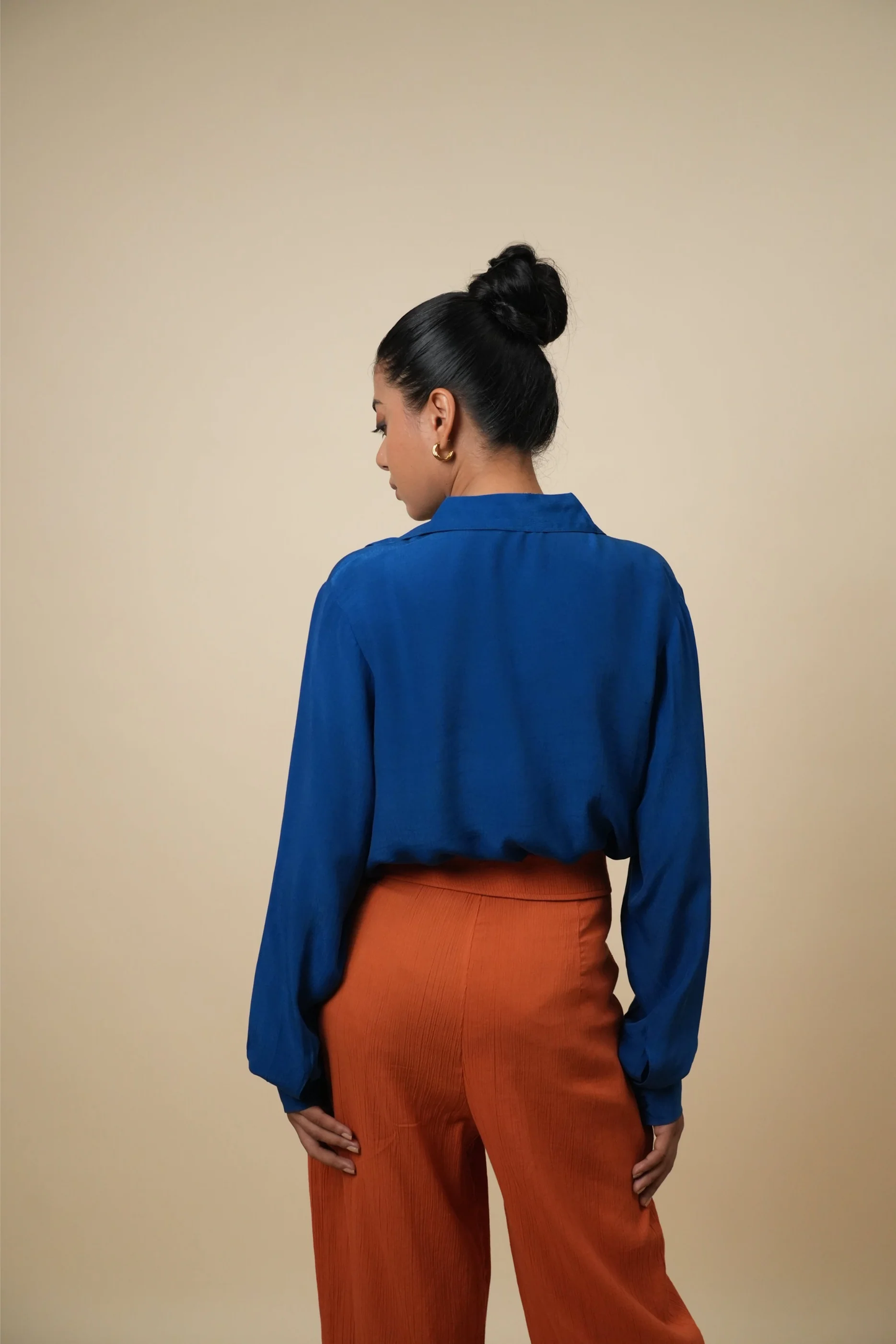 Structured Cobalt Blue Shirt in Viscose Crepe