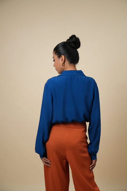 Structured Cobalt Blue Shirt in Viscose Crepe