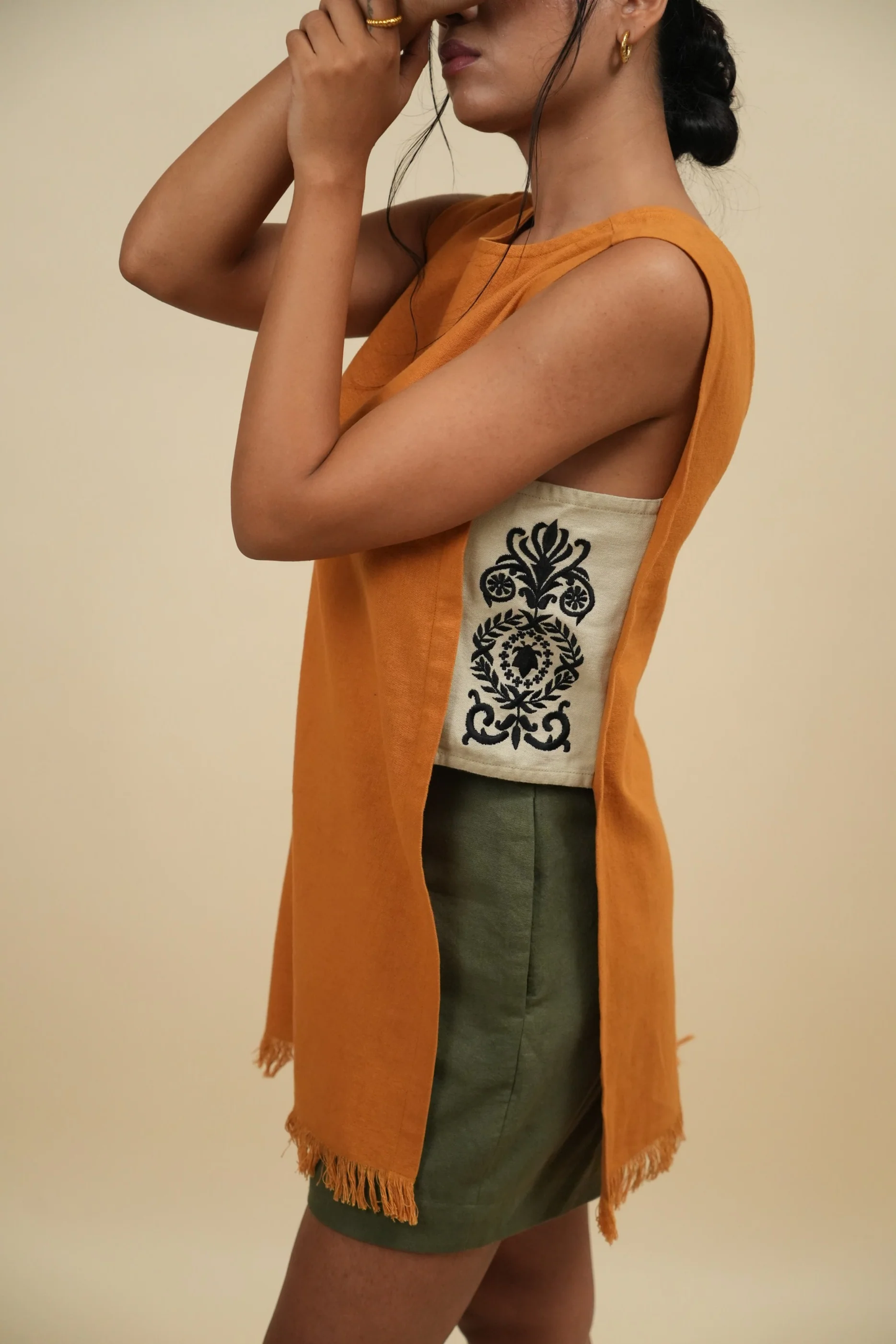 Structured Mustard Overlay in Khadi