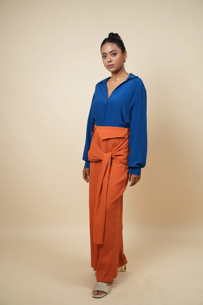 Structured Cobalt Blue Shirt in Viscose Crepe