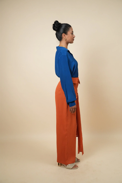 Structured Cobalt Blue Shirt in Viscose Crepe